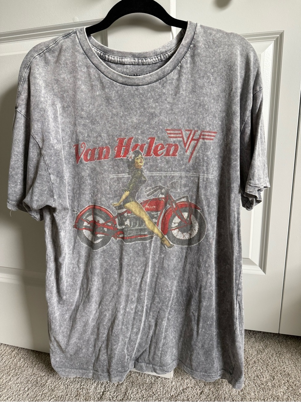 Van Halen Graphic Short Sleeve Tee - Gray with Red Motorcycle Art